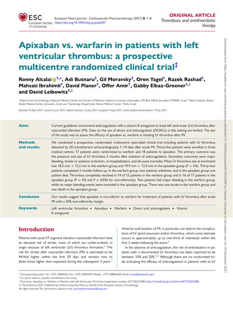 apixaban vs warfarin lv thrombus.